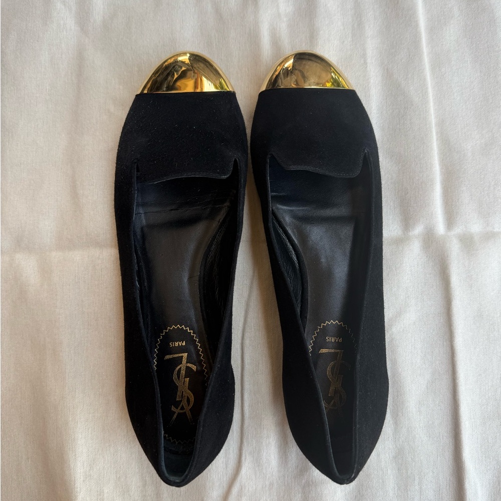 Authentic YSL Suede and Gold Flats